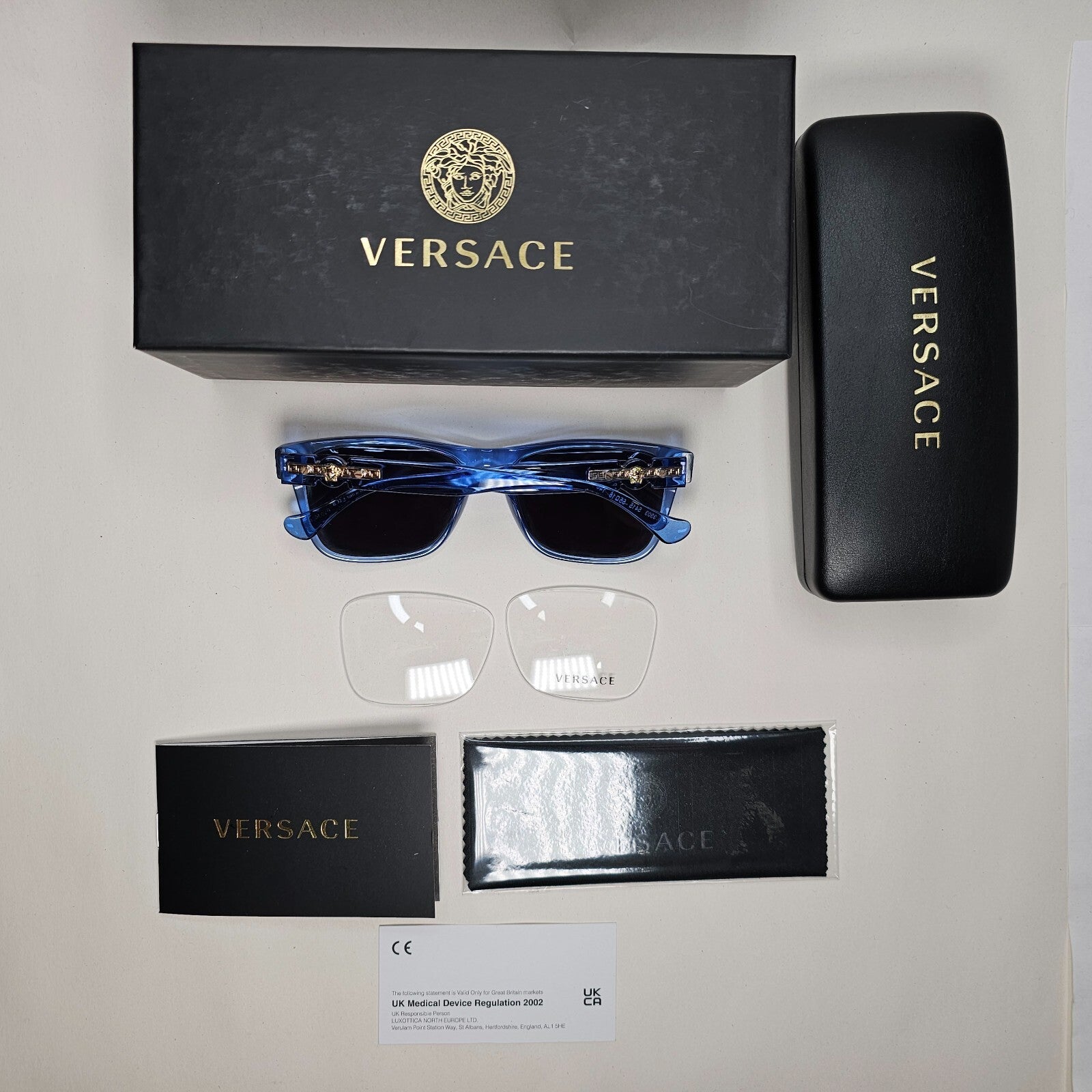 Versace Sunglasses Black Blue Transparent Gold Medusa MOD VE 3303 5415 55mm