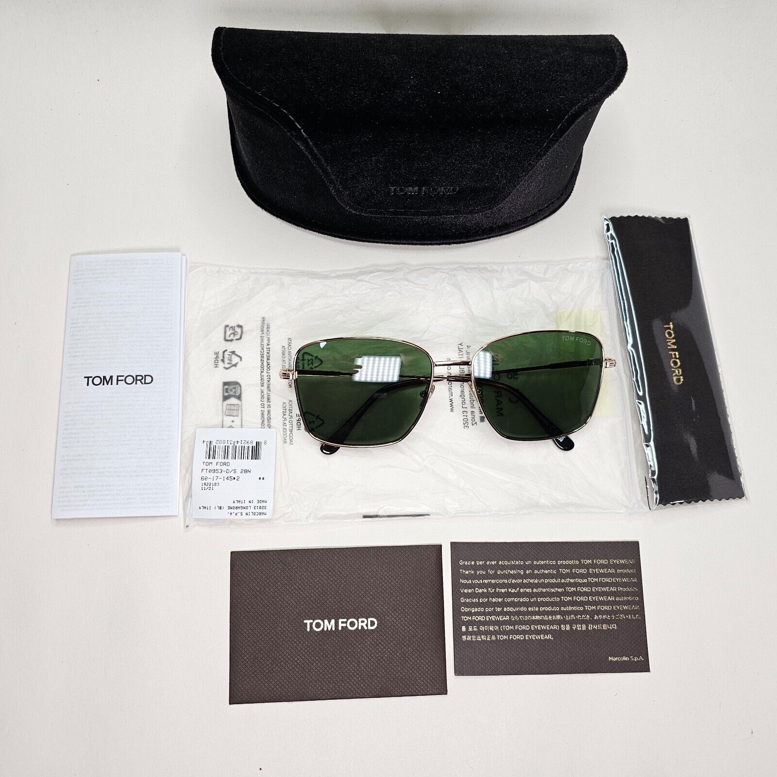 Tom Ford Sunglasses Gold Green Metal Square FT0953-D TF 953-D 28N 60mm