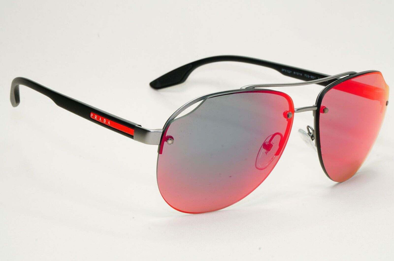Prada Sunglasses Pilot Gunmetal Black Red Grey Mirror PS52VS SPS 52V 7CQ-9Q1