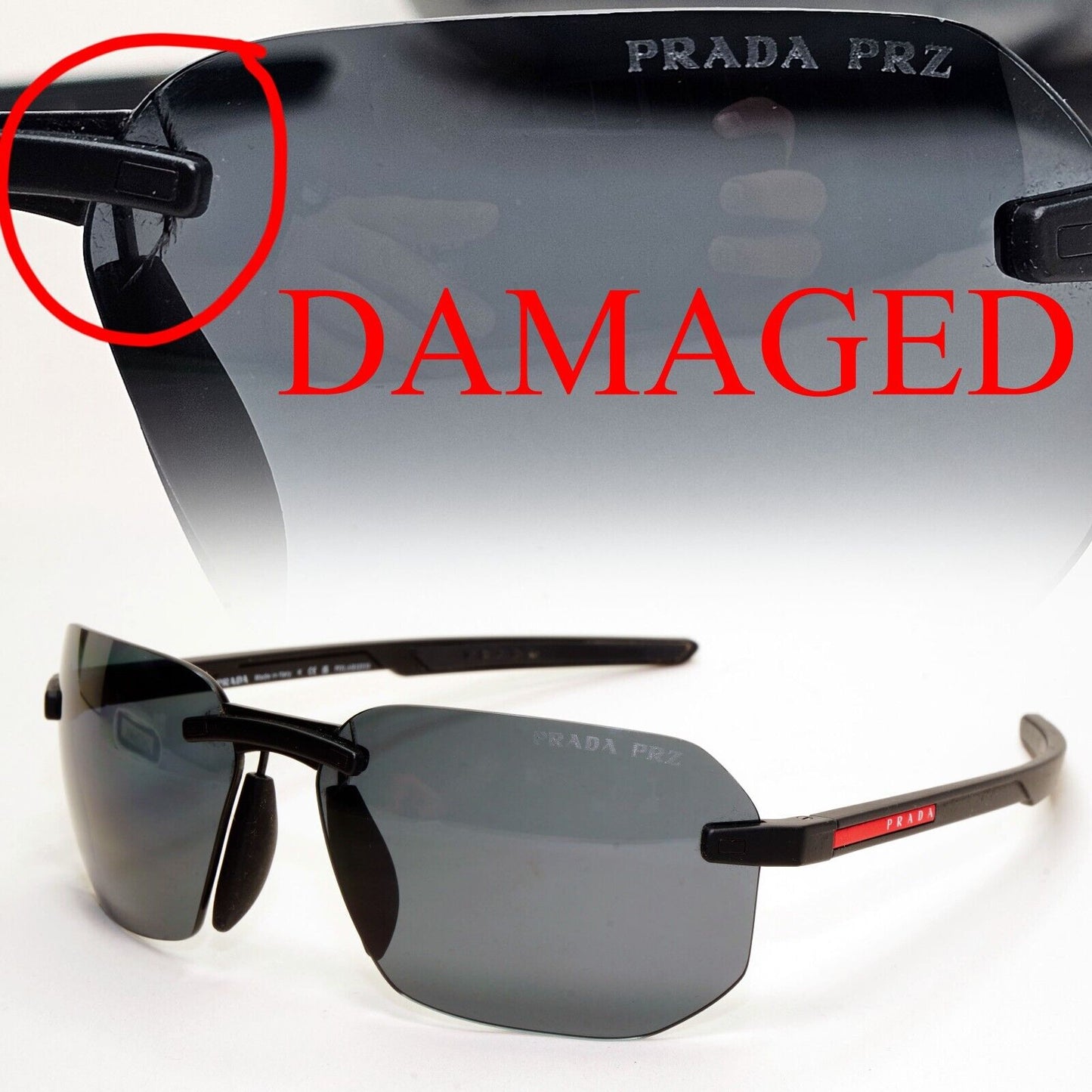 Prada Sunglasses Polarised Black Grey Rimless PS09WS SPS 09W DG0-02G 260724