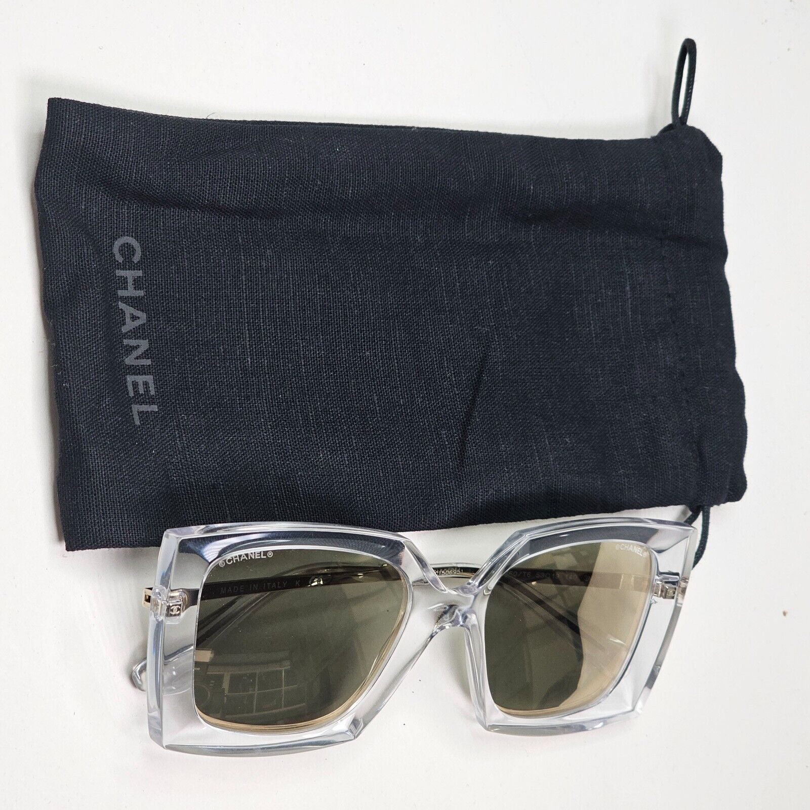 Chanel Sunglasses Gold Mirror Transparent Square 6051 c.660/T6 53mm [a]