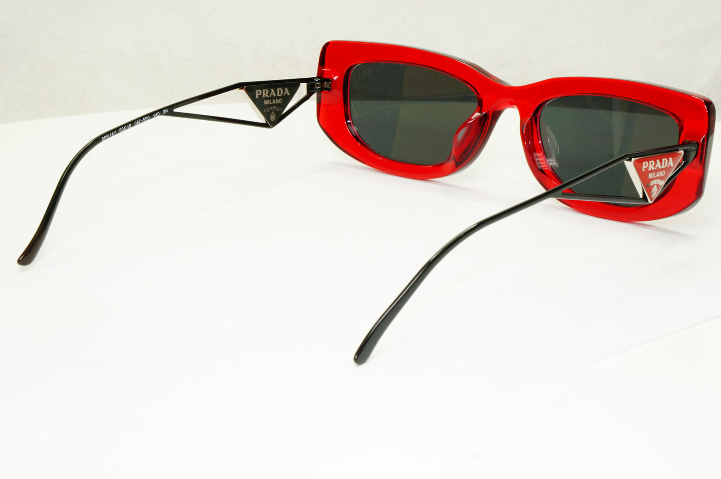 Prada Triangle Logo Sunglasses Red Black Crystal Square PR14YS SPR 14Y 08Z-5S0