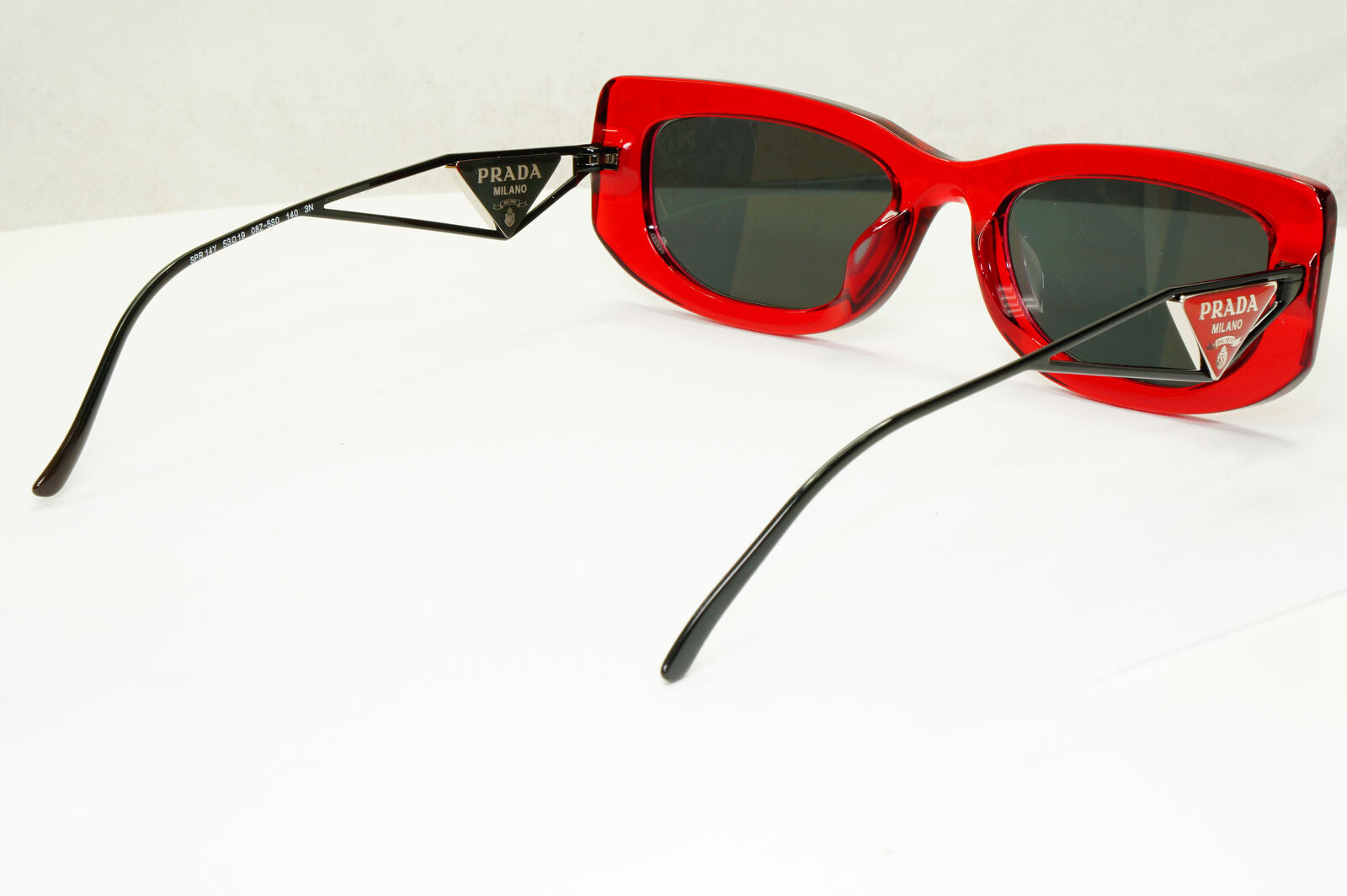 Prada Triangle Logo Sunglasses Red Black Crystal Square PR14YS SPR 14Y 08Z-5S0