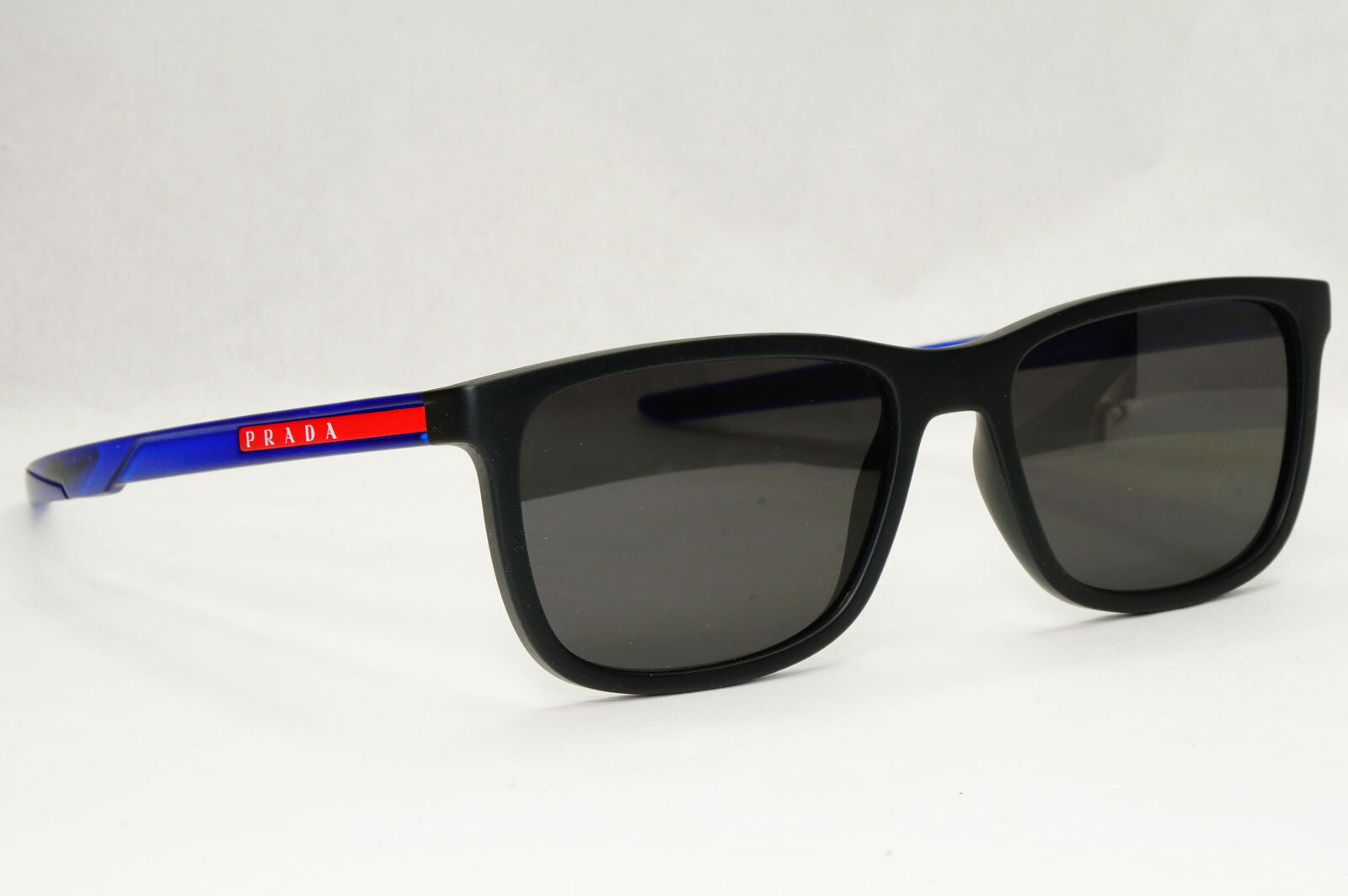 Prada Sunglasses Black Blue Square Red Stripe PS07OV VPS 07O 15C-1O1 54mm