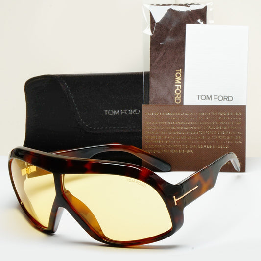 Tom Ford Sunglasses Cassius Brown Tortoise Yellow Wrap Visor FT0965 TF 965 52E A