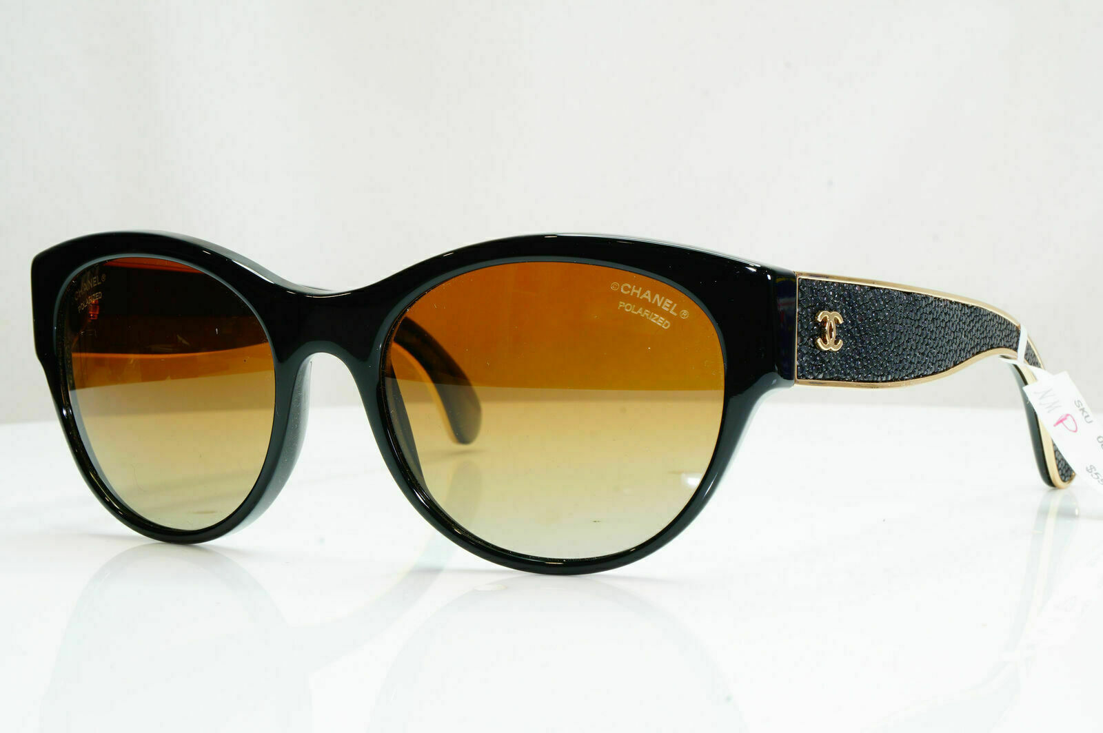 Chanel Polarized Stingray Leather Sunglasses Black Gold Womens 5273 622/S0 26743