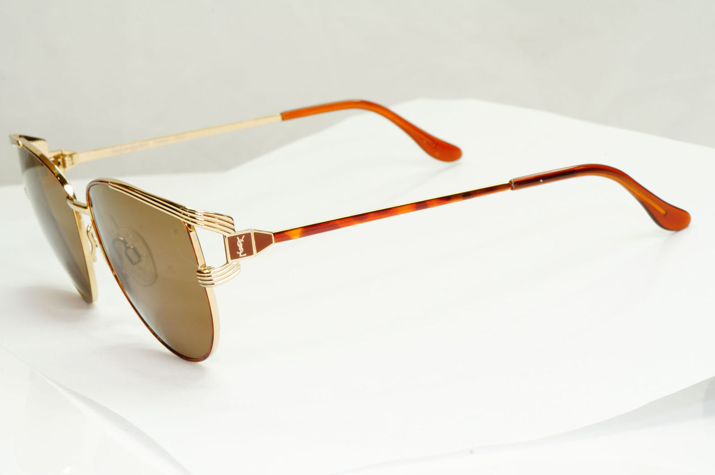 YSL 1988 Sunglasses Vintage Yves Saint Laurent Gold Brown Square 4003 Y128 56mm