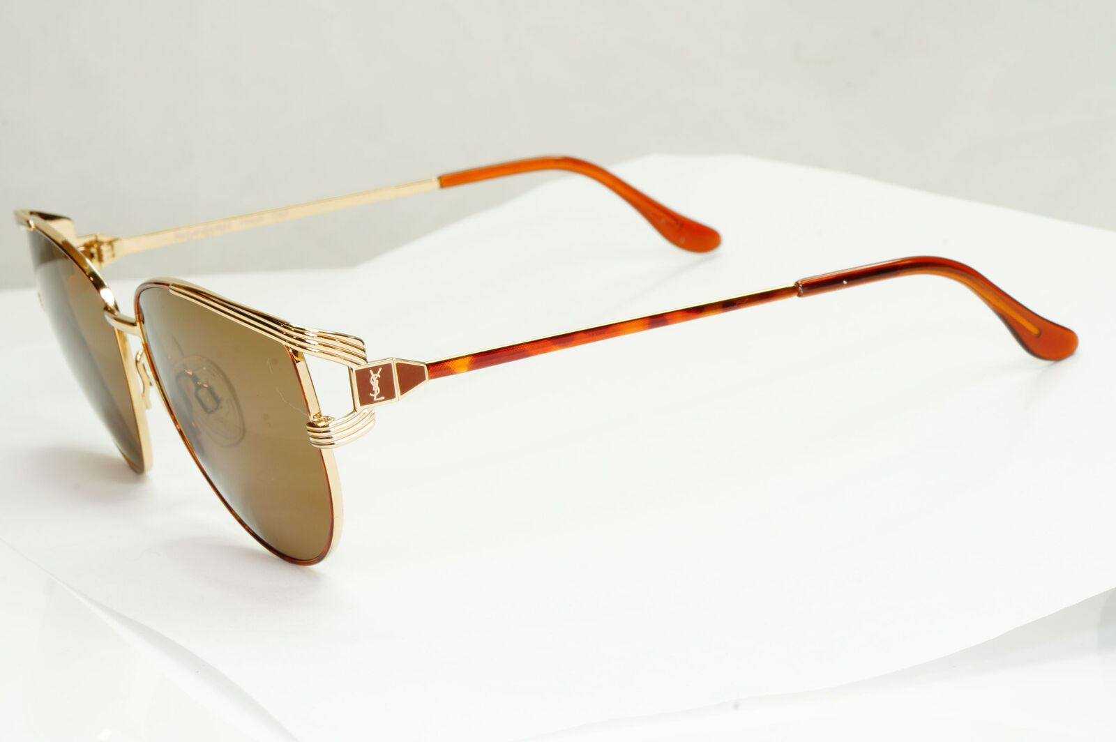YSL 1988 Sunglasses Vintage Yves Saint Laurent Gold Brown Square 4003 Y128 56mm