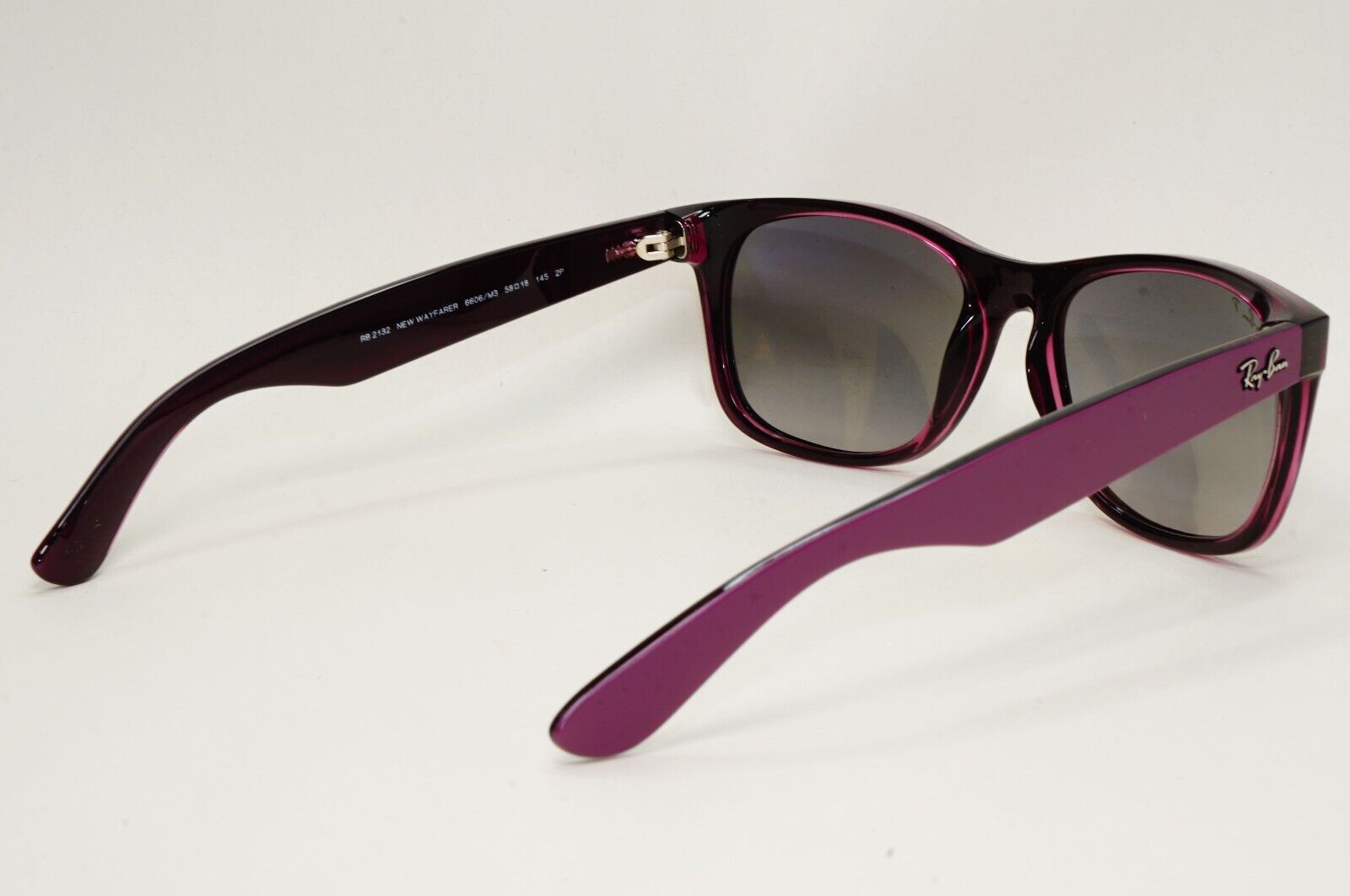 Ray-Ban Sunglasses Polarised New Wayfarer Grey Violet RB 2132 6606/M3 58mm Large
