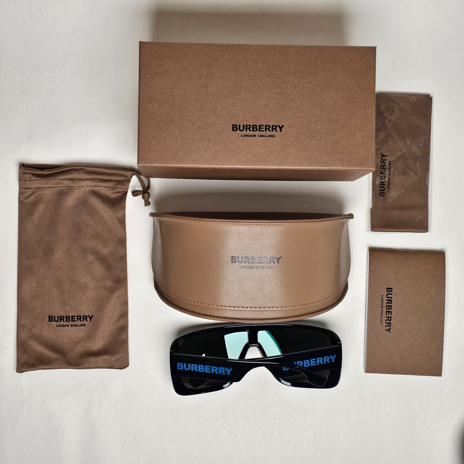 Burberry Sunglasses Black Blue Shield Visor Mirror BE 4401-U 3001/55
