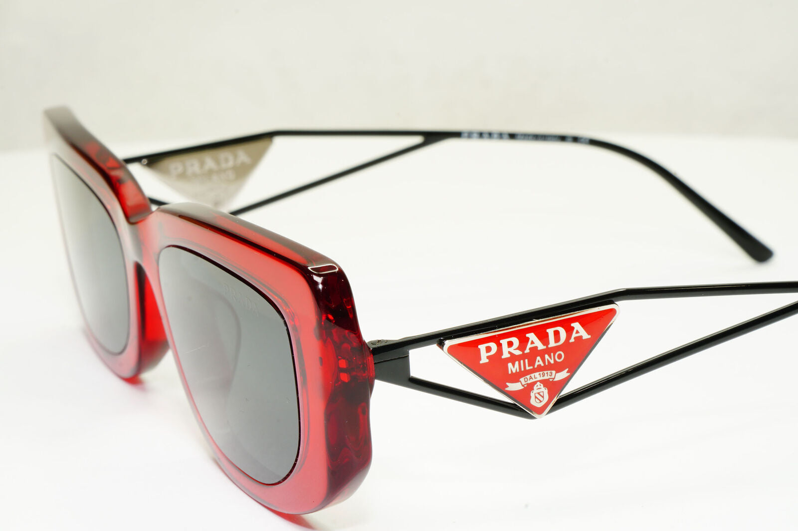Prada Triangle Logo Sunglasses Red Black Crystal Square PR14YS SPR 14Y 08Z-5S0