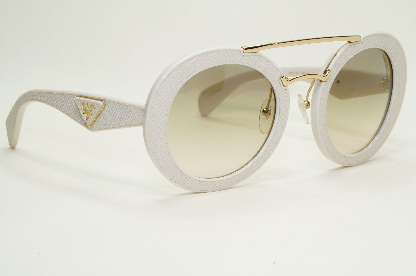 Prada Sunglasses White Saffiano Leather Triangle PR15SS SPR 15S UFP-3H2 270924