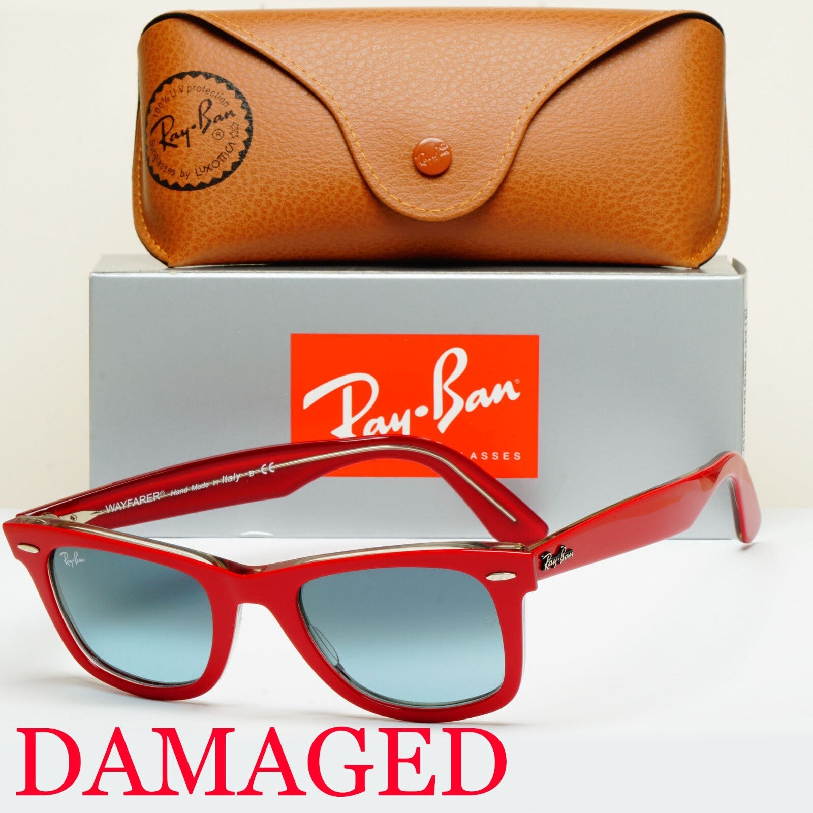 DAMAGED Ray-Ban Sunglasses Wayfarer Red Grey Gradient RB 2140 1296/3M 50mm