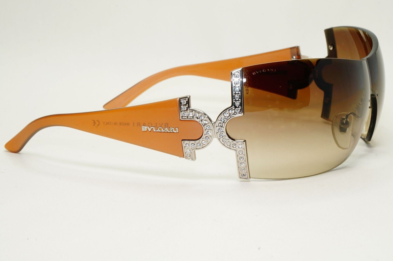 Bvlgari Sunglasses 2008 Vintage Brown Shield Crystal Large 651-B 945/13 051124