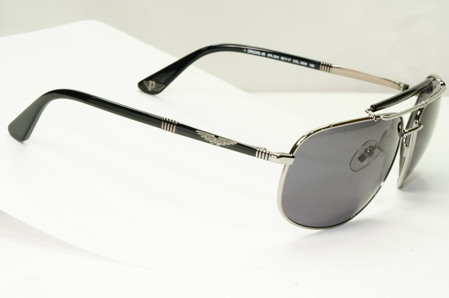 Police Silver Black Sunglasses Pilot Brow Bar Origins 45 SPL D44 COL 0508 62mm