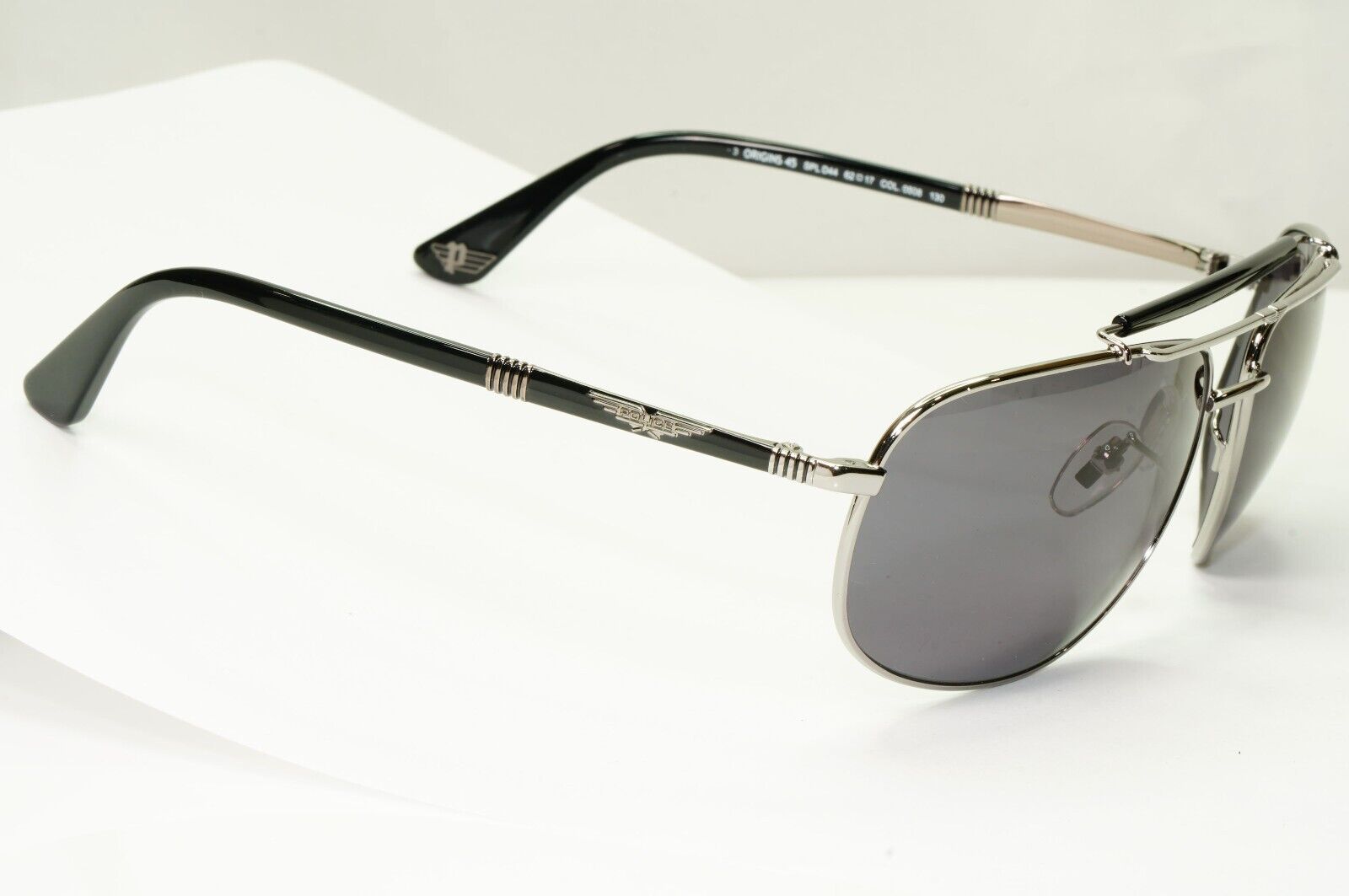 Police Silver Black Sunglasses Pilot Brow Bar Origins 45 SPL D44 COL 0508 62mm