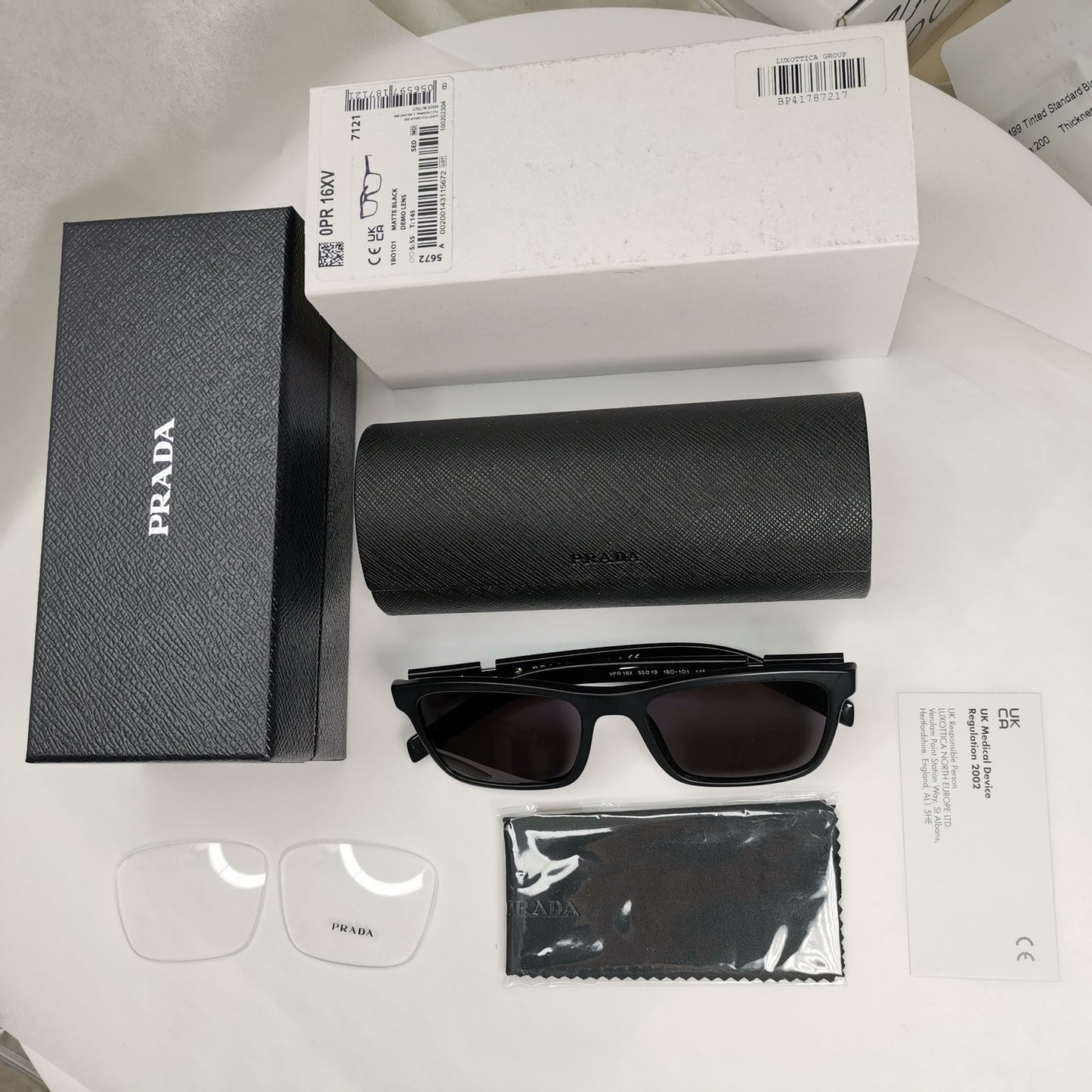 Prada Sunglasses Black Glossy Square Fashion PR16XV VPR 16X 1BO-1O1 55mm