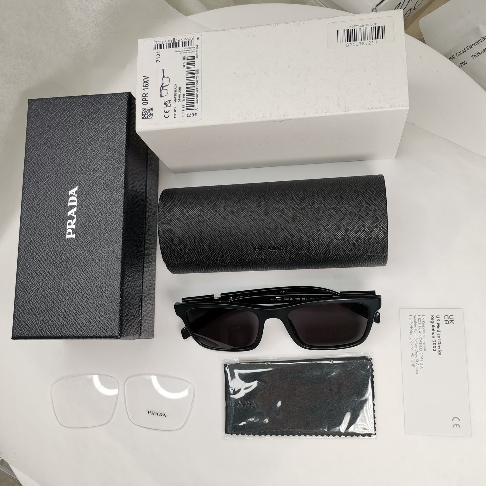 Prada Sunglasses Black Glossy Square Fashion PR16XV VPR 16X 1BO-1O1 55mm