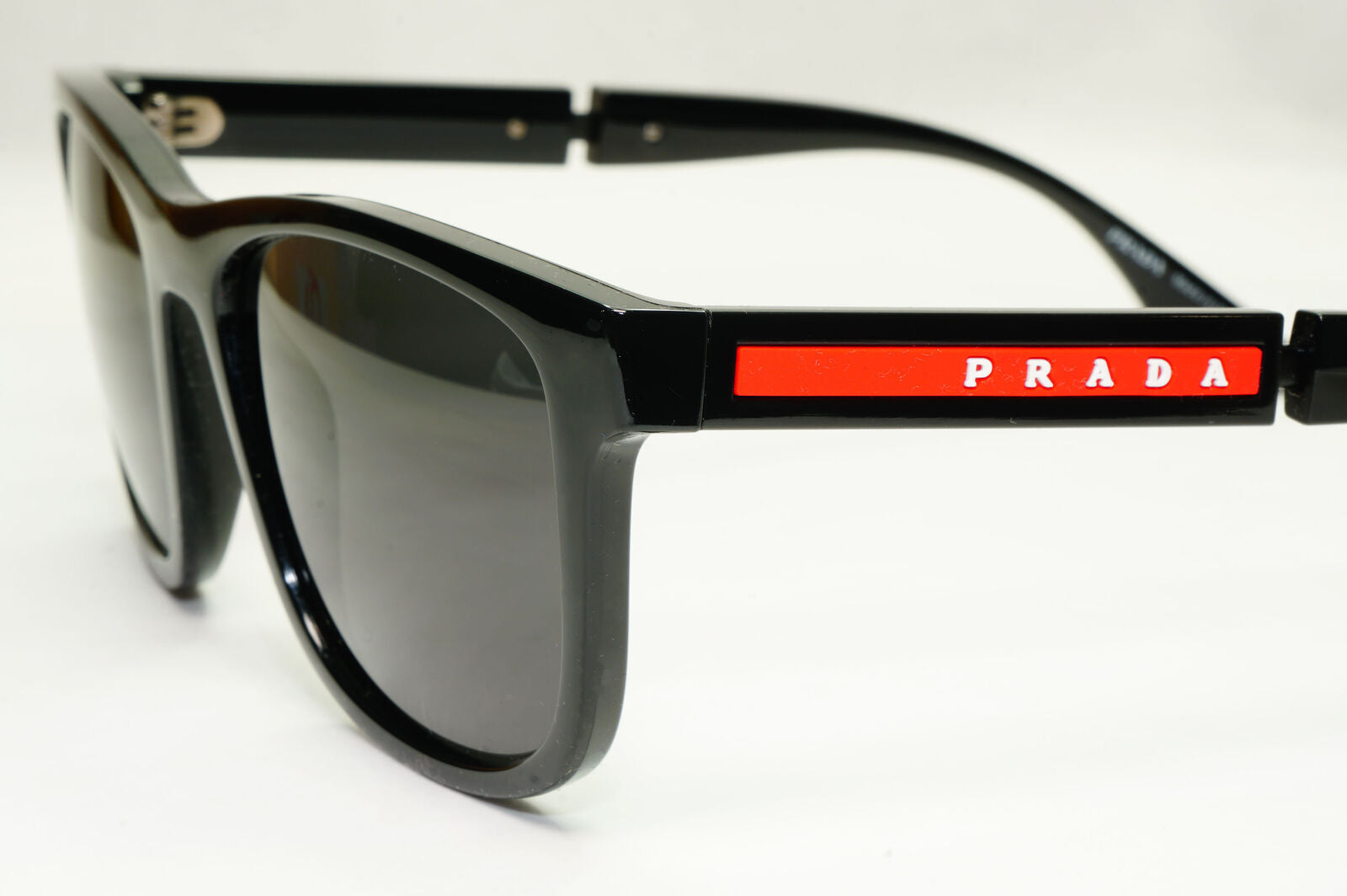 Prada Sunglasses Black Square Glossy Red Stripe PS04XS SPS 04X 1AB-5S0 54mm