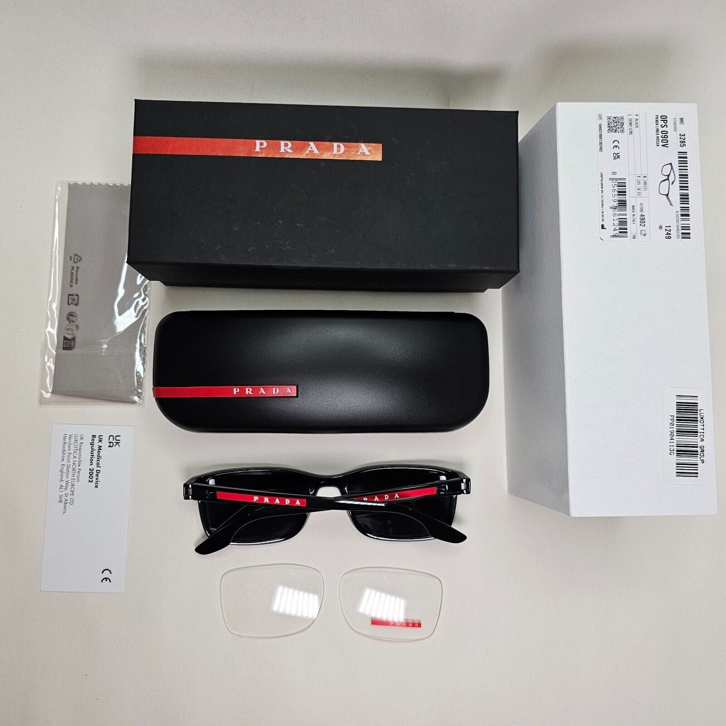 Prada Sunglasses Black Glossy Square Red Linea Rossa PS09OV VPS 09O 1AB-1O1 53mm