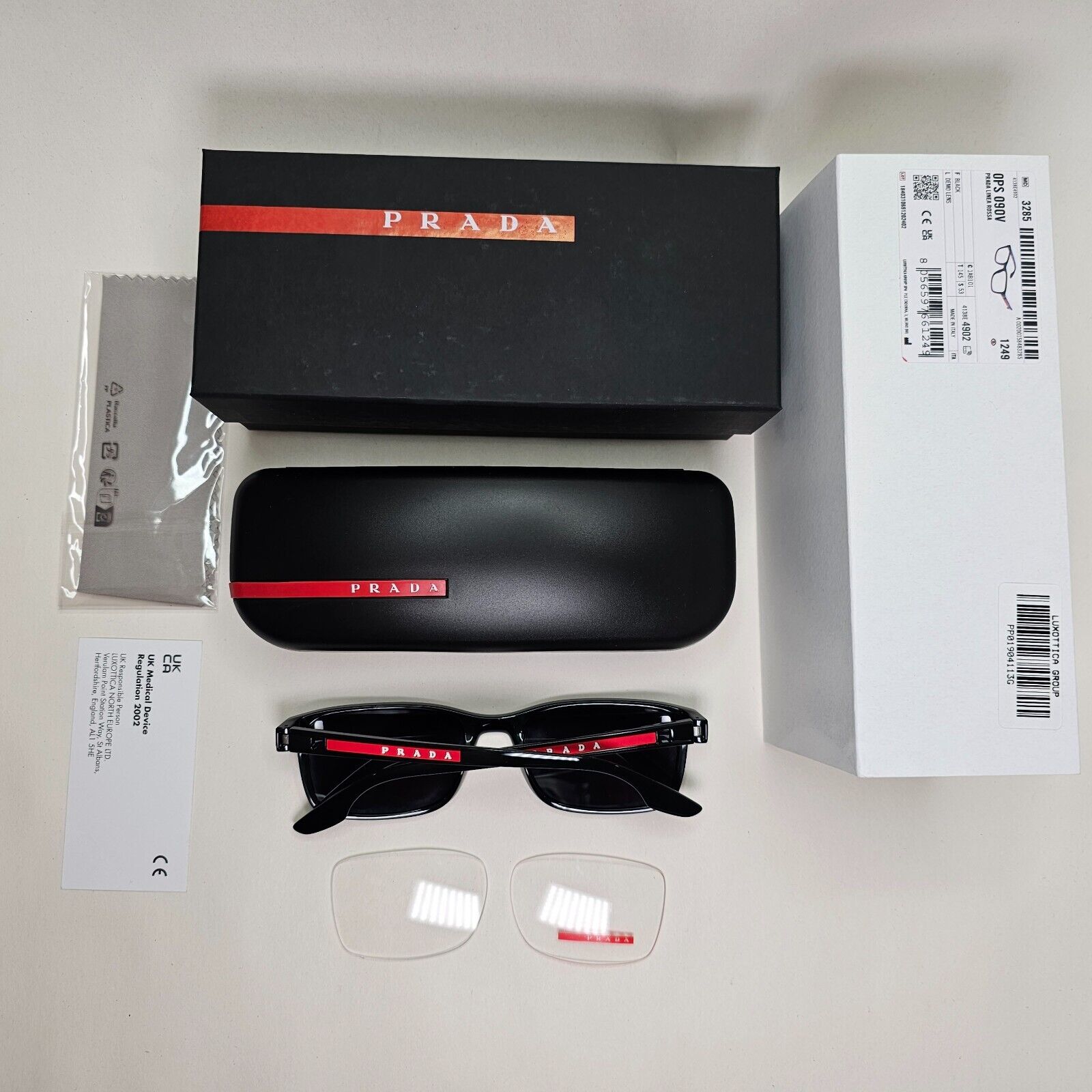 Prada Sunglasses Black Glossy Square Red Linea Rossa PS09OV VPS 09O 1AB-1O1 53mm