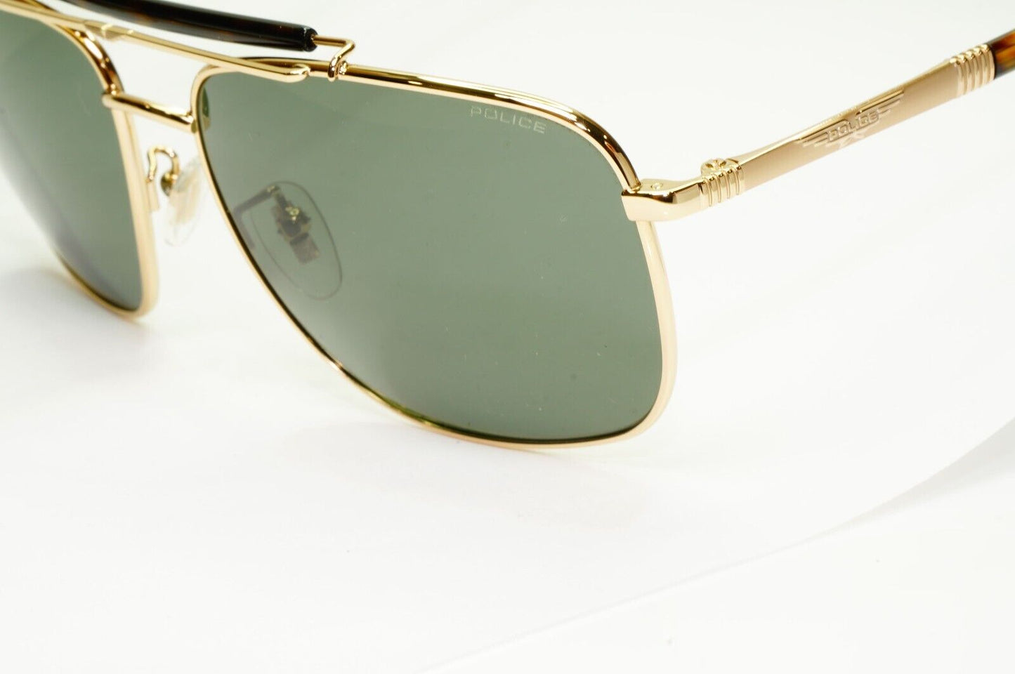 Police Gold Green Sunglasses Pilot Brow Bar Origins 44 SPL D43 COL 349K 61mm