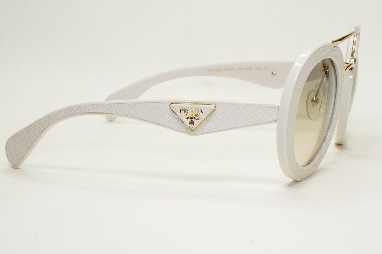 Prada Sunglasses White Saffiano Leather Triangle PR15SS SPR 15S UFP-3H2 270924