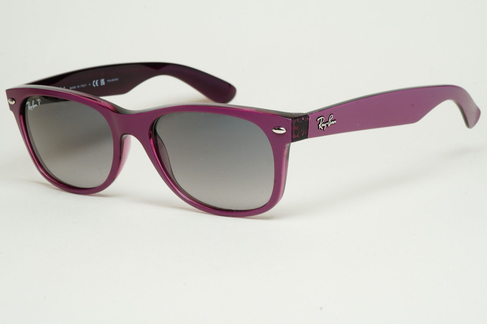 Ray-Ban Sunglasses Polarised New Wayfarer Grey Violet RB 2132 6606/M3 55mm