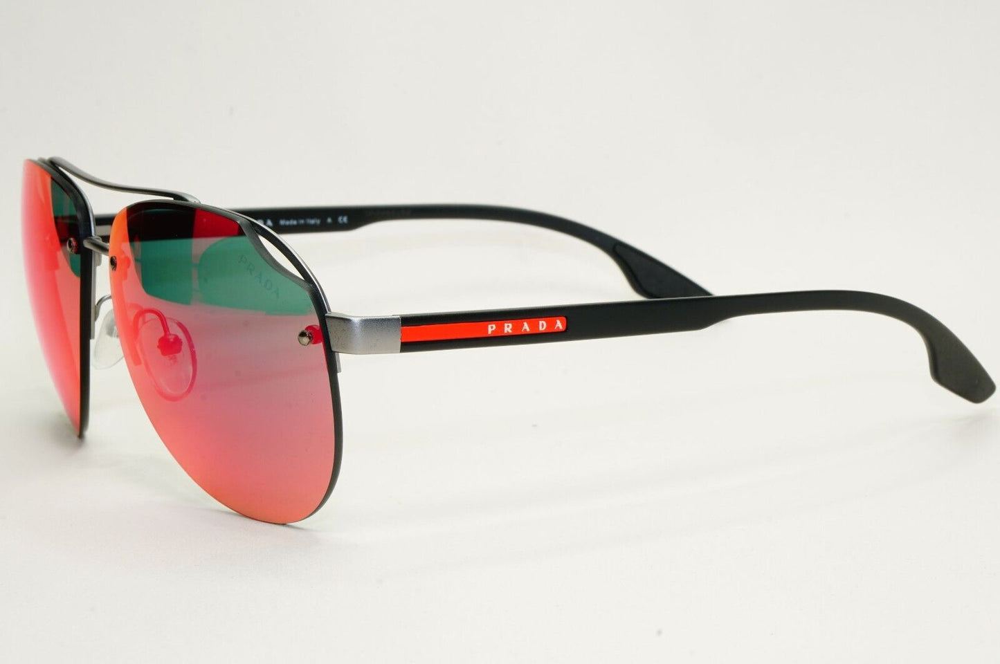 Prada Sunglasses Pilot Gunmetal Black Red Grey Mirror PS52VS SPS 52V 7CQ-9Q1