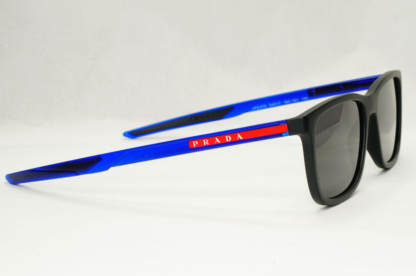 Prada Sunglasses Black Blue Square Red Stripe PS07OV VPS 07O 15C-1O1 54mm