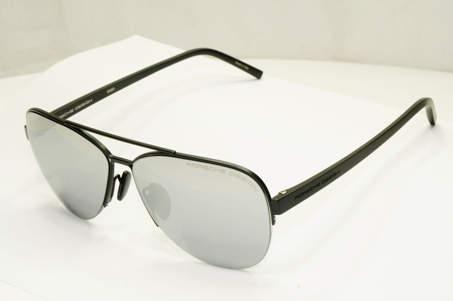 Porsche Design Silver Sunglasses Mirror Black Matte Fashion Pilot Mens P8676 A