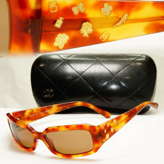Chanel Gold Charms Sunglasses Brown Tortoise Vintage Womens 5142 574/3B 29988