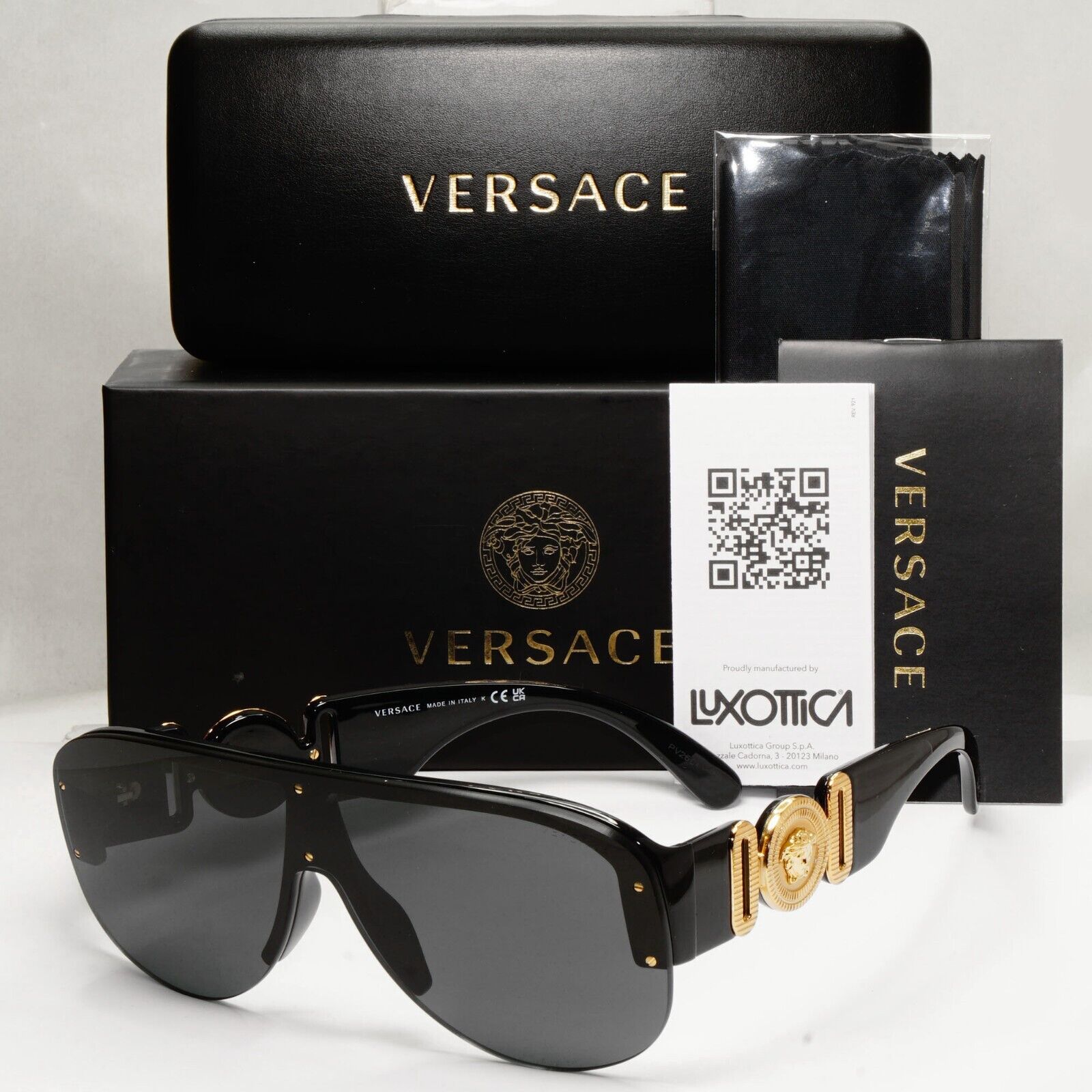 Versace Sunglasses Black Gold Shield Pilot Medusa Biggie MOD VE 4391 GB1/87