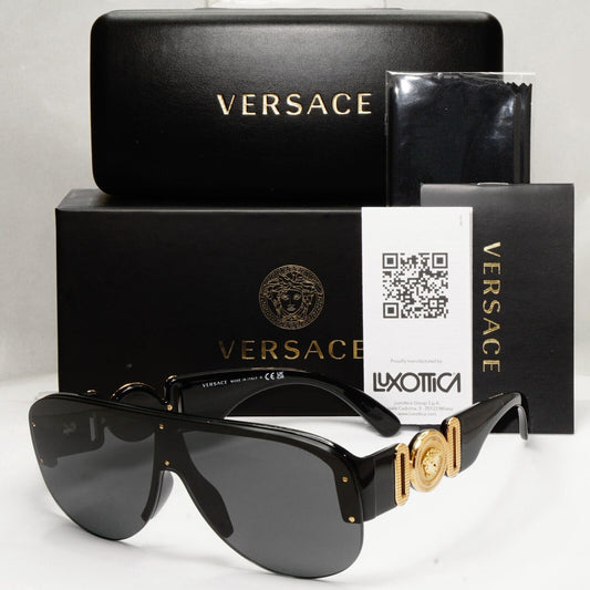Versace Sunglasses Black Gold Shield Pilot Medusa Biggie MOD VE 4391 GB1/87