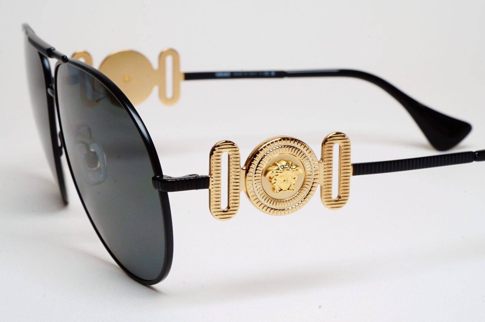 Versace Sunglasses Black Matte Gold Medusa Pilot MOD VE 2249 1261/87 65mm