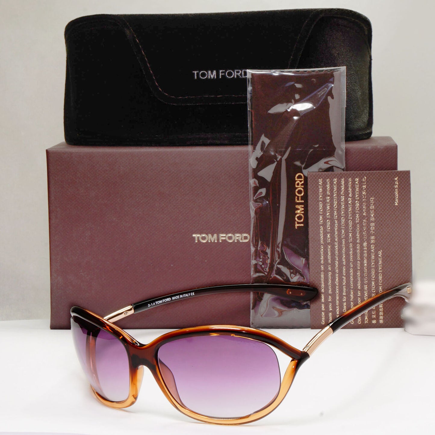Tom Ford Sunglasses Jennifer Brown Gold Violet Gradient Wrap FT0008 TF8 50F
