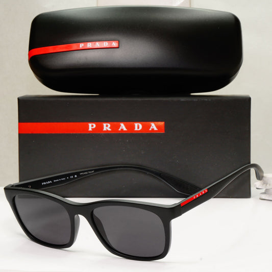 Prada Sunglasses Black Square Rubber Mens PS02NV VPS 02N DG0-1O1 55mm 290923