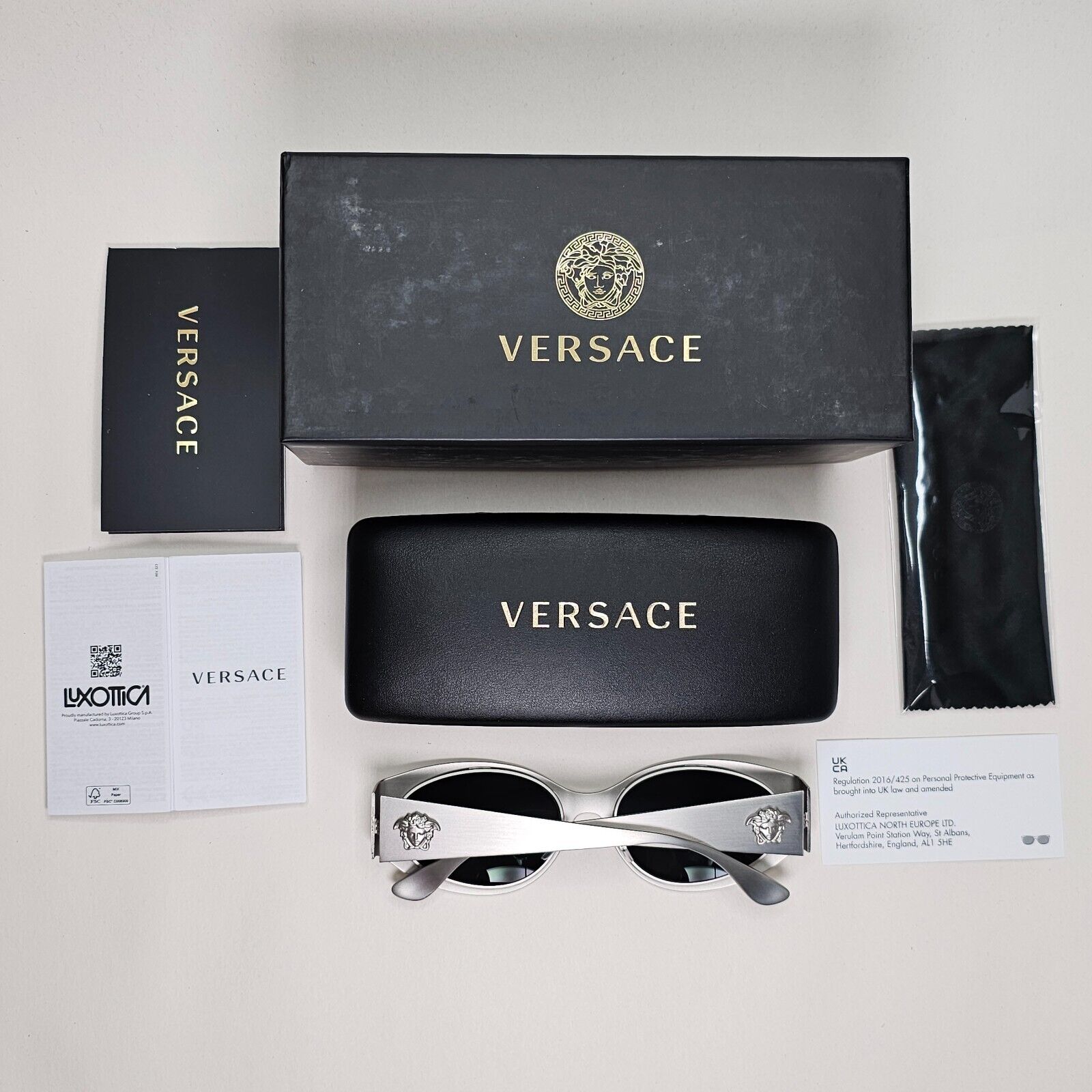 Versace Sunglasses Brushed Silver Medusa Grey Silver Mirror MOD VE 2263 1266/6G
