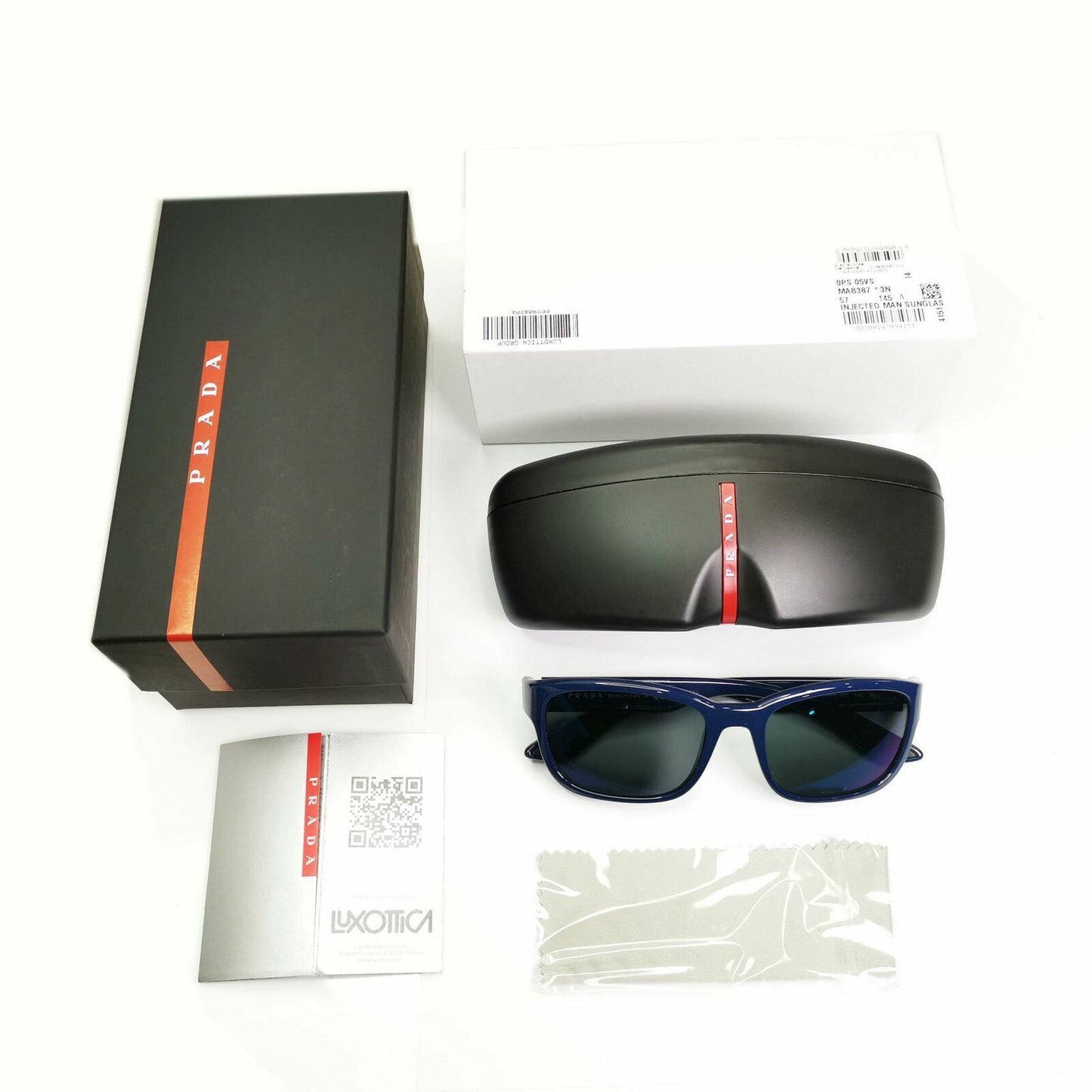 Prada Sunglasses Blue Mens Designer Square SPS 05V MAB-387 Red Stripe Sport