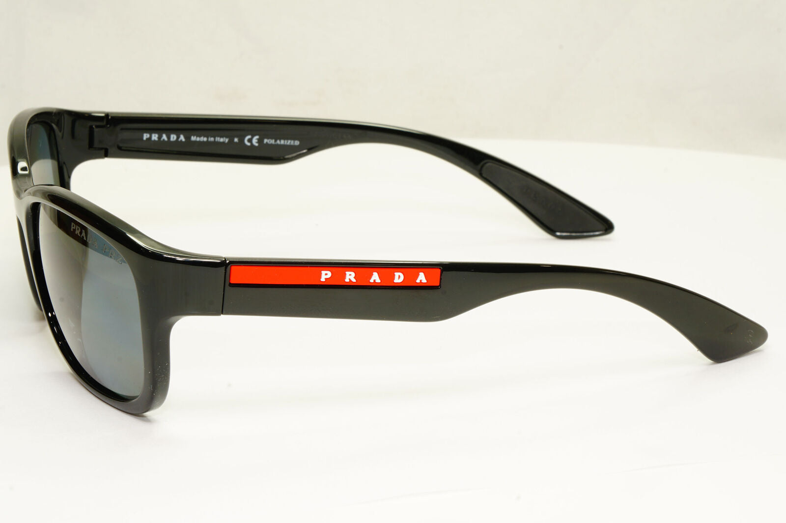 Prada Polarized Black Grey Sunglasses Square Mens Red Stripe SPS 05V 1AB-02G
