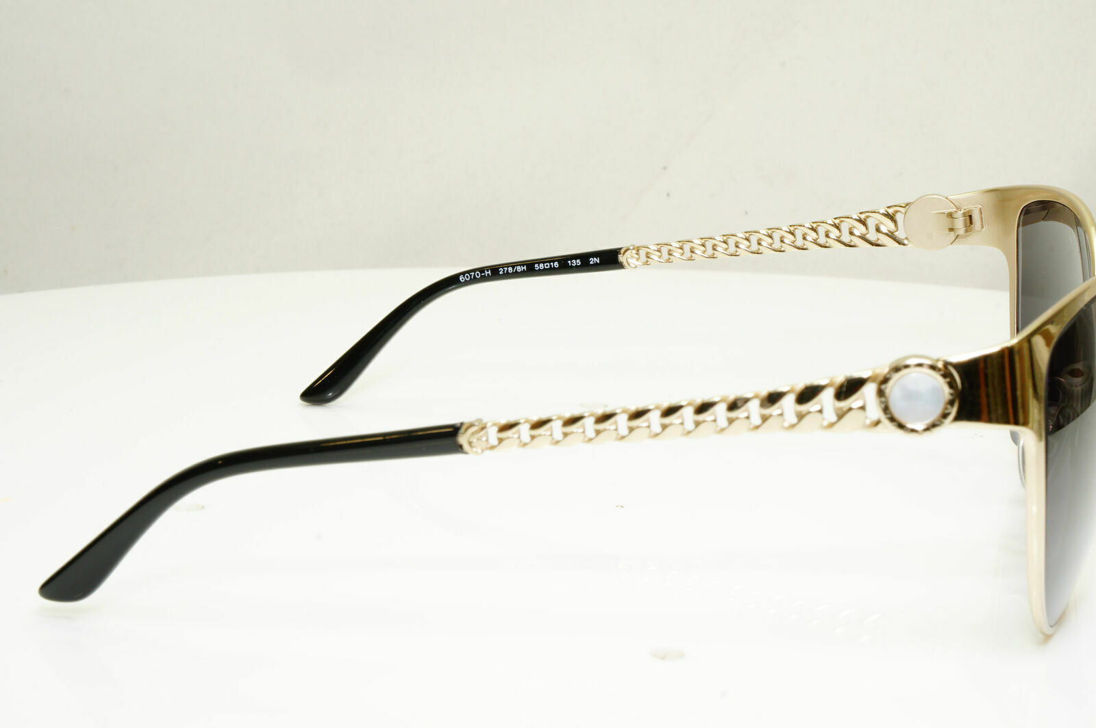 Bvlgari Sunglasses Pearl Gold Chain Black Metal Square Women 6070-H 278/8H 30617