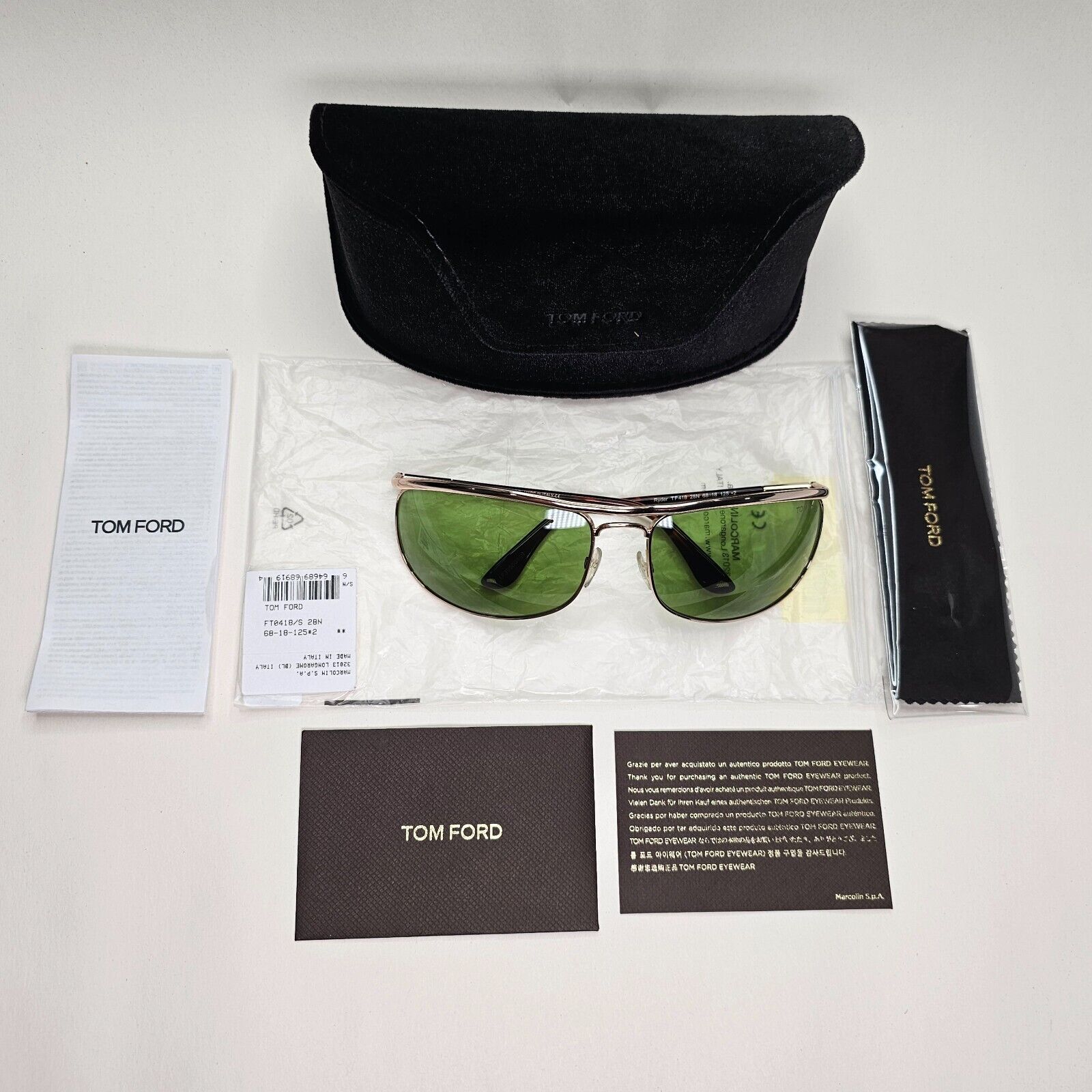 Tom Ford Sunglasses Ryder Gold Green Metal Wrap FT0418 TF 418 28N 68mm