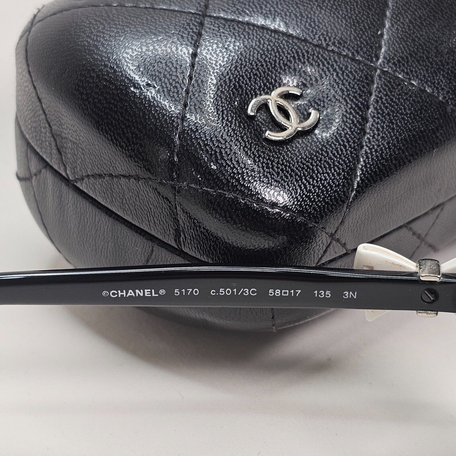 Chanel Sunglasses Bow White Black Square Year 2010 5170 c.501/3C 50mm 230924