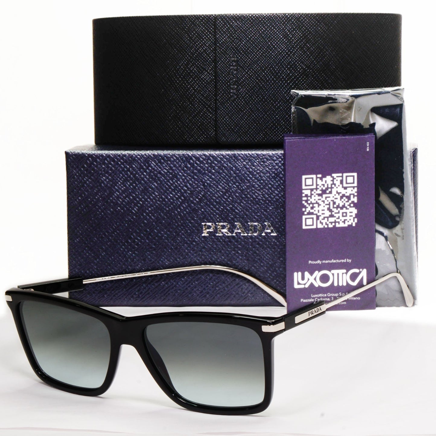 Prada Sunglasses Glass Lens Black Silver Grey Gradient PR01ZS SPR 01Z 1AB-06T [A