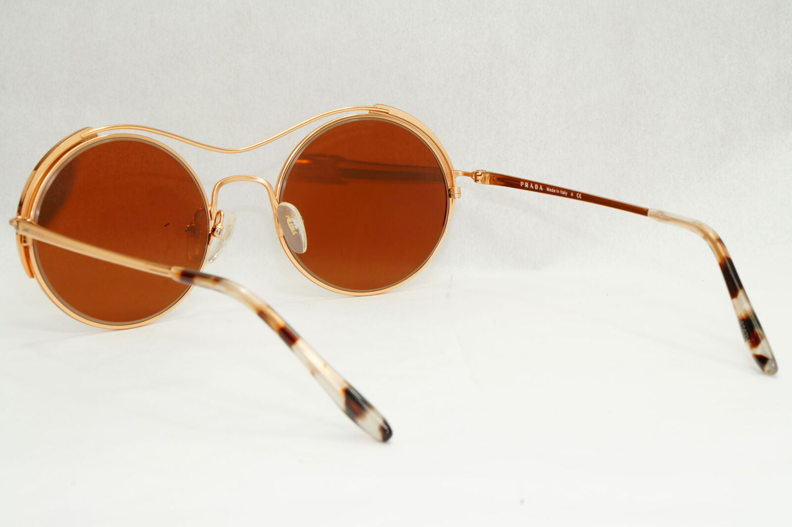Prada Sunglasses Gold Brown Mirror Round Oval Metal PR55VS SPR 55V 331-408 50mm