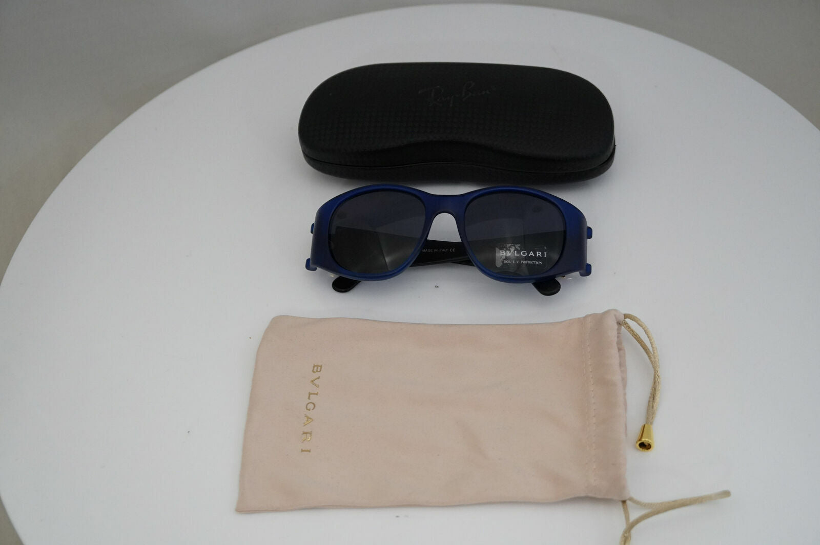 Authentic BVLGARI Mens Womens Vintage Sunglasses Blue Square GOLD 802 905 26247