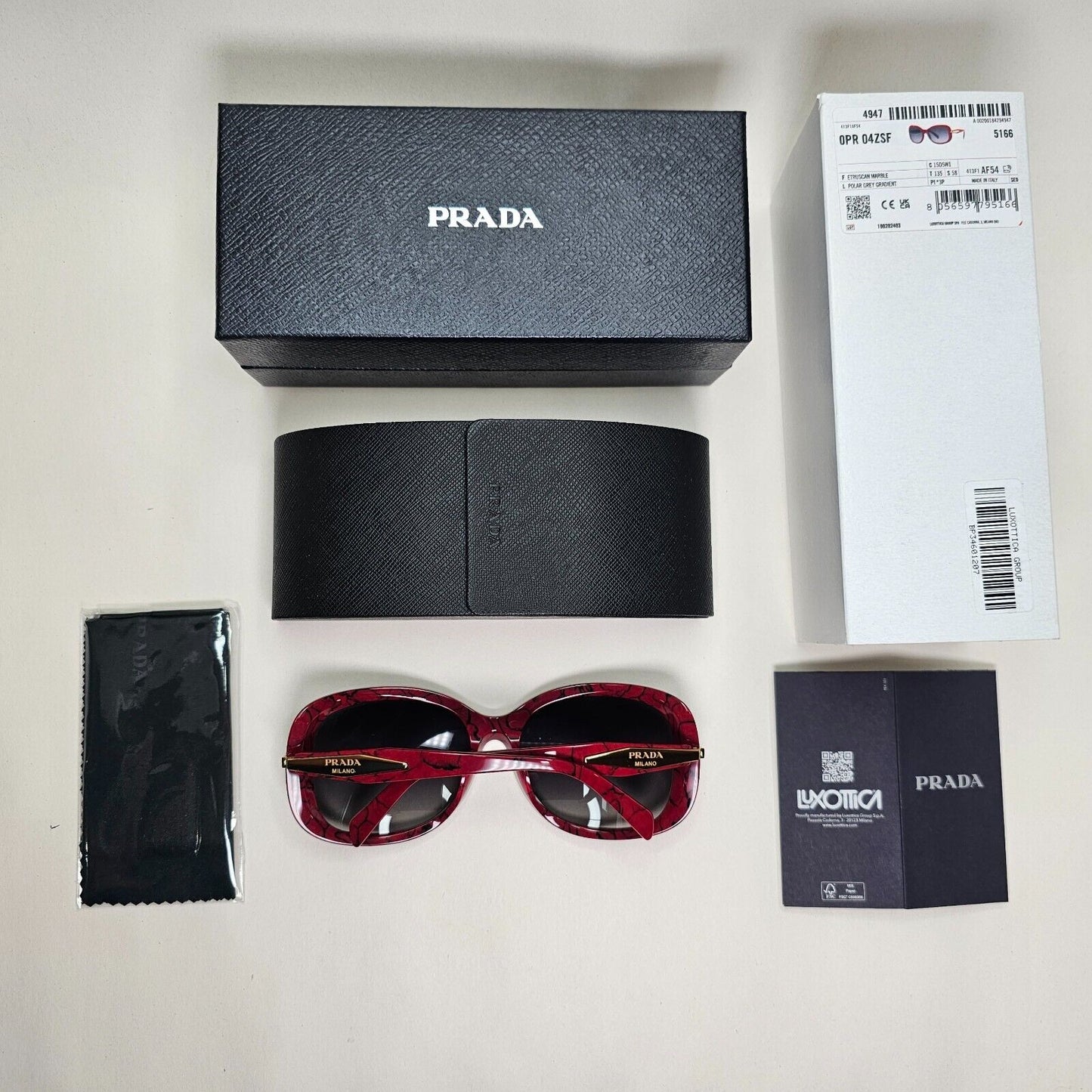 Prada Sunglasses Polarised Dark Red Etruscan Marble PR04ZS-F SPR 04Z-F 15D-5W1