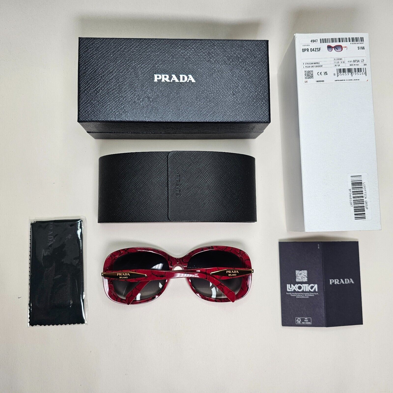 Prada Sunglasses Polarised Dark Red Etruscan Marble PR04ZS-F SPR 04Z-F 15D-5W1