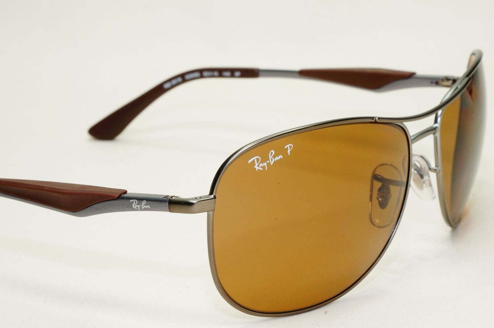 Ray-Ban Sunglasses Polarized Gunmetal Brown Meta Pilot Wrap RB 3519 029/83 62mm