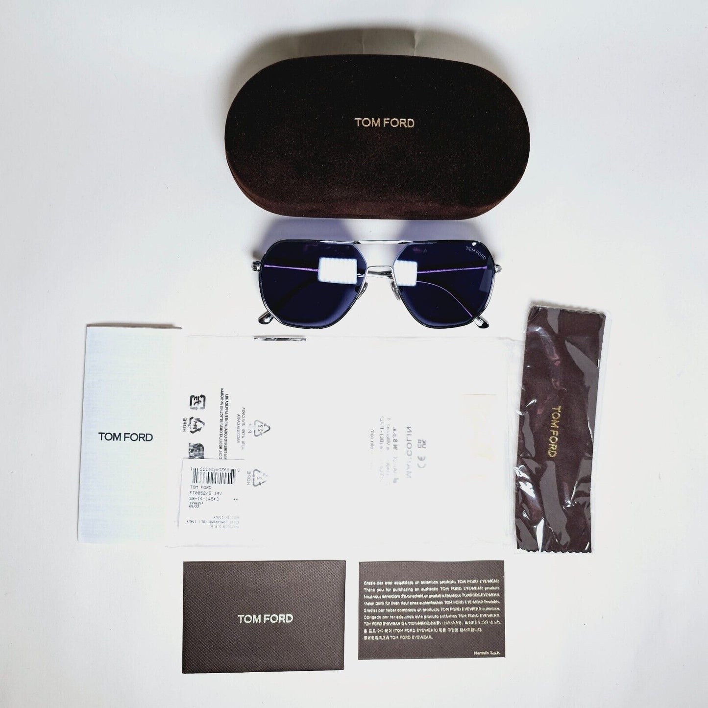 Tom Ford Sunglasses Gilles-02 Silver Dark Blue Metal Pilot TF 852 14V 59mm